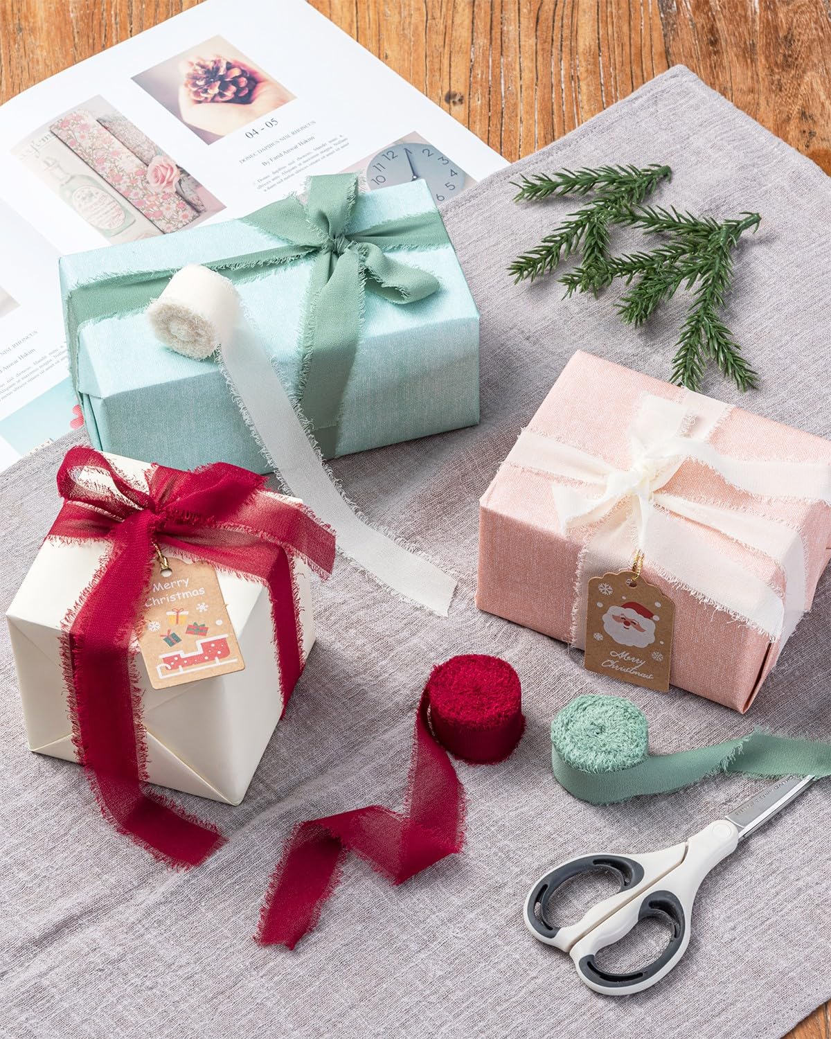 AOKSUNOVA - Nastro in chiffon adatto per regali e matrimoni, 2,5 cm x 18,9 m, colore: verde eucalipto