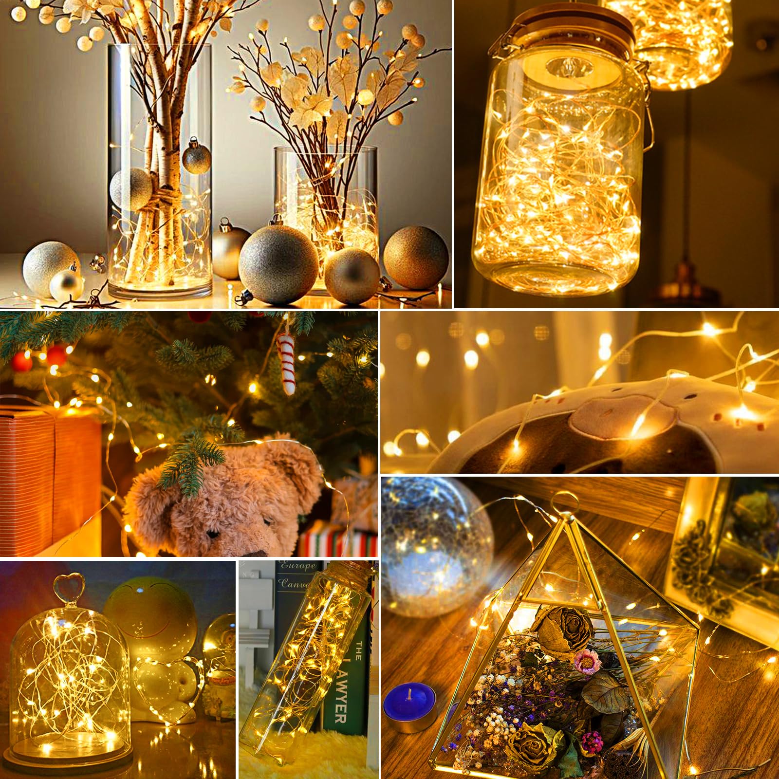 pozzolanas Confezione da 50 luci bianche calde a batteria, impermeabili, 2,1 m, con 20 LED, per casa, barattolo, feste, matrimoni, Halloween, decorazioni natalizie