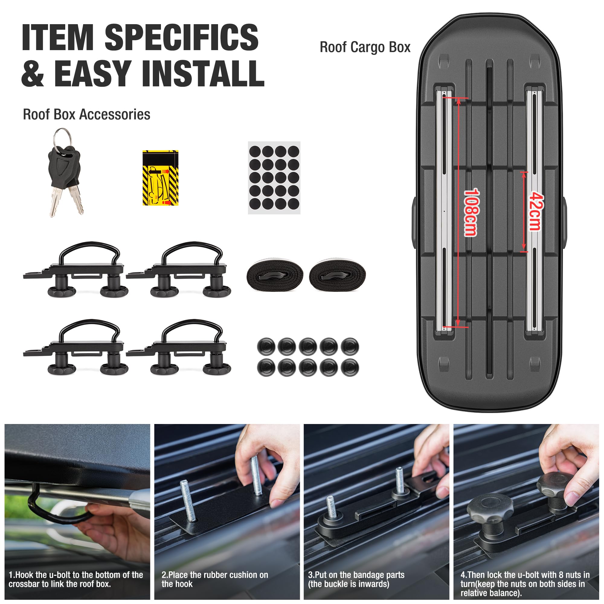 CXWXC Dachbox 520L, Dachkoffer für Auto, beidseitig zu öffnen, abschließbar, wasserdicht, Hartschale aus ABS, Dachgepäckträger für SUV, Van, Kombi & Pkw (XXL)