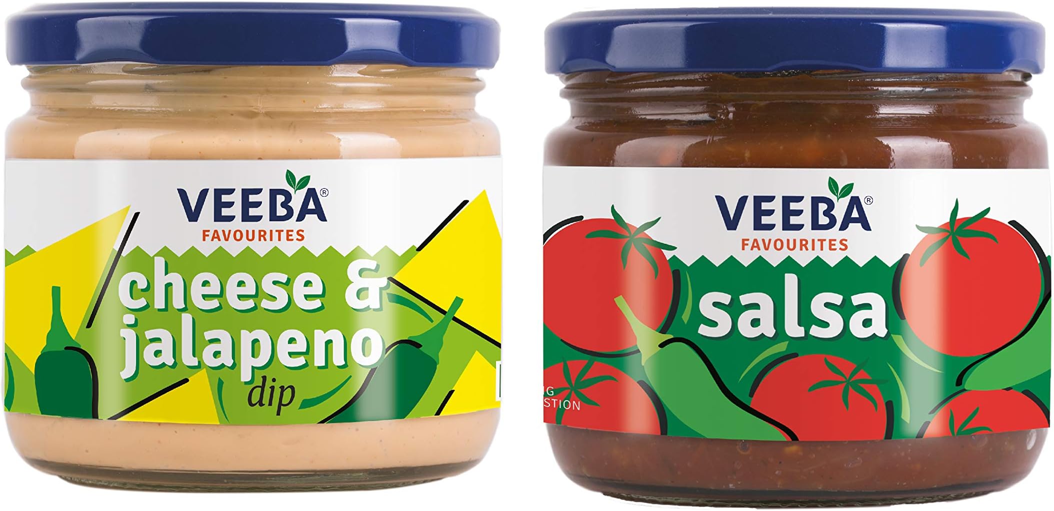 Veeba Cheese & Jalapeno dip, 300 g & Salsa dip, 360 g - Pack of 2