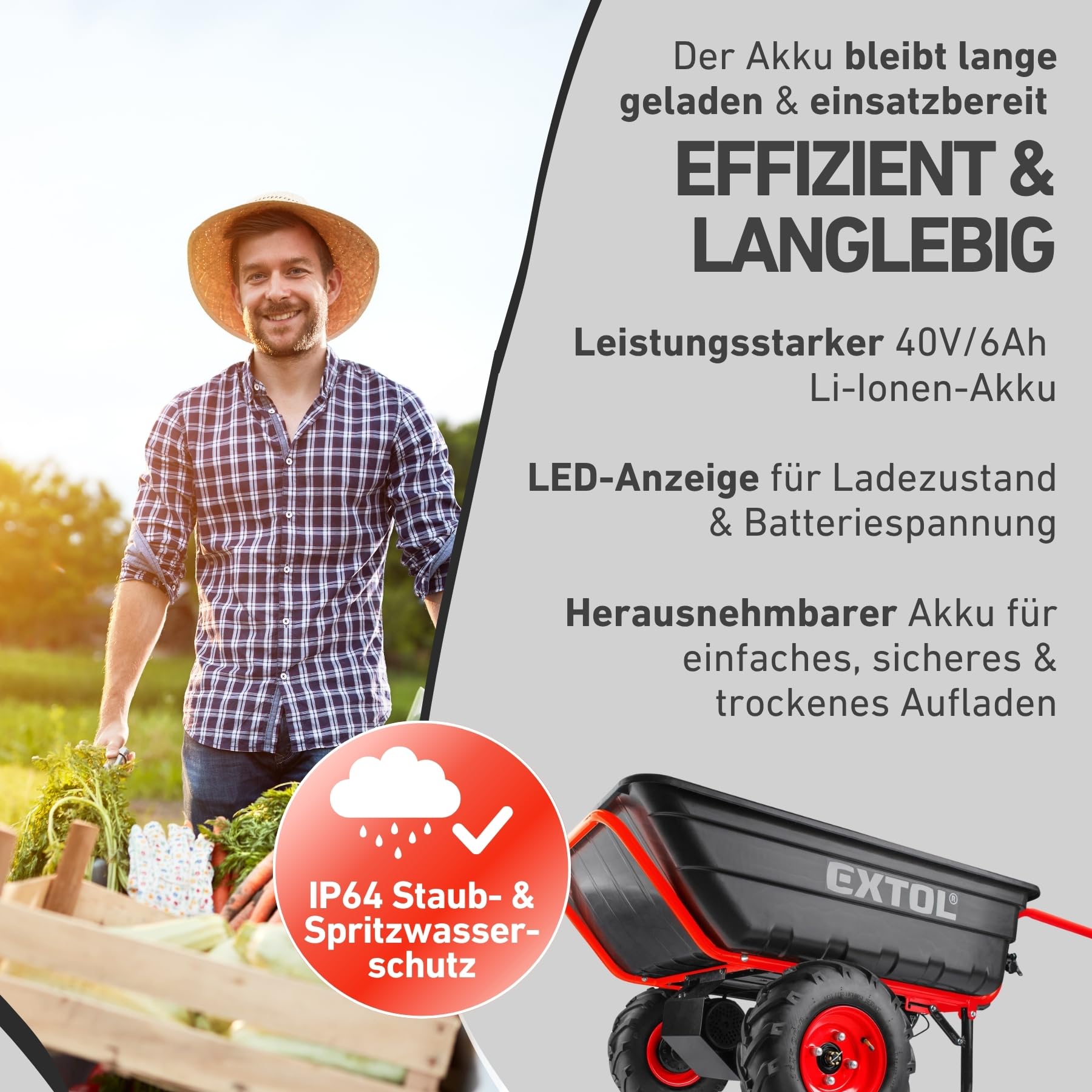 elektrische Schubkarre mit Akku I 300L Mulde & 300kg Traglast I leistungsfähige Motorschubkarre I Offroad-taugliche Akkuschubkarre I 40V Li-Ion mit 6000mAh