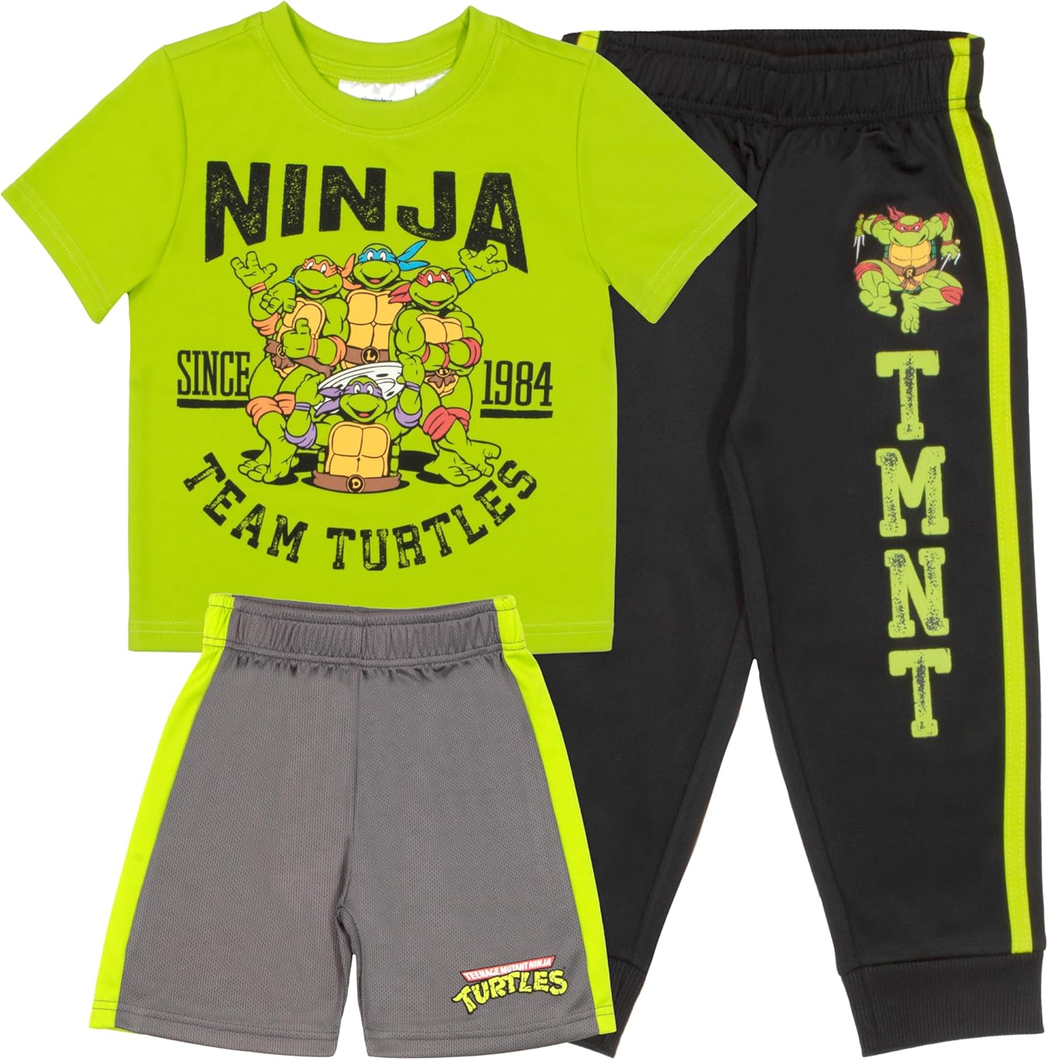 Nickelodeon Teenage Mutant Ninja Turtles Boys 3-Piece Pants Set - Short Sleeve Tee, Shorts, & Jogger TMNT 3-Pack Bundle Set