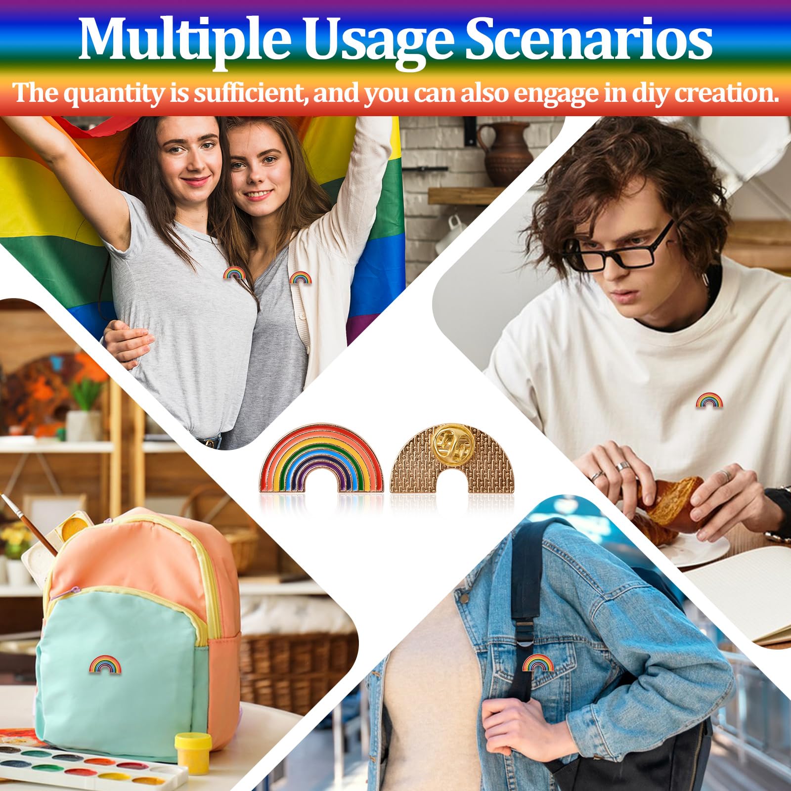 WANDIC Spille con nastro arcobaleno, spille smaltate LGBT Pride arcobaleno gay pride in metallo per abbigliamento zaino decorazione