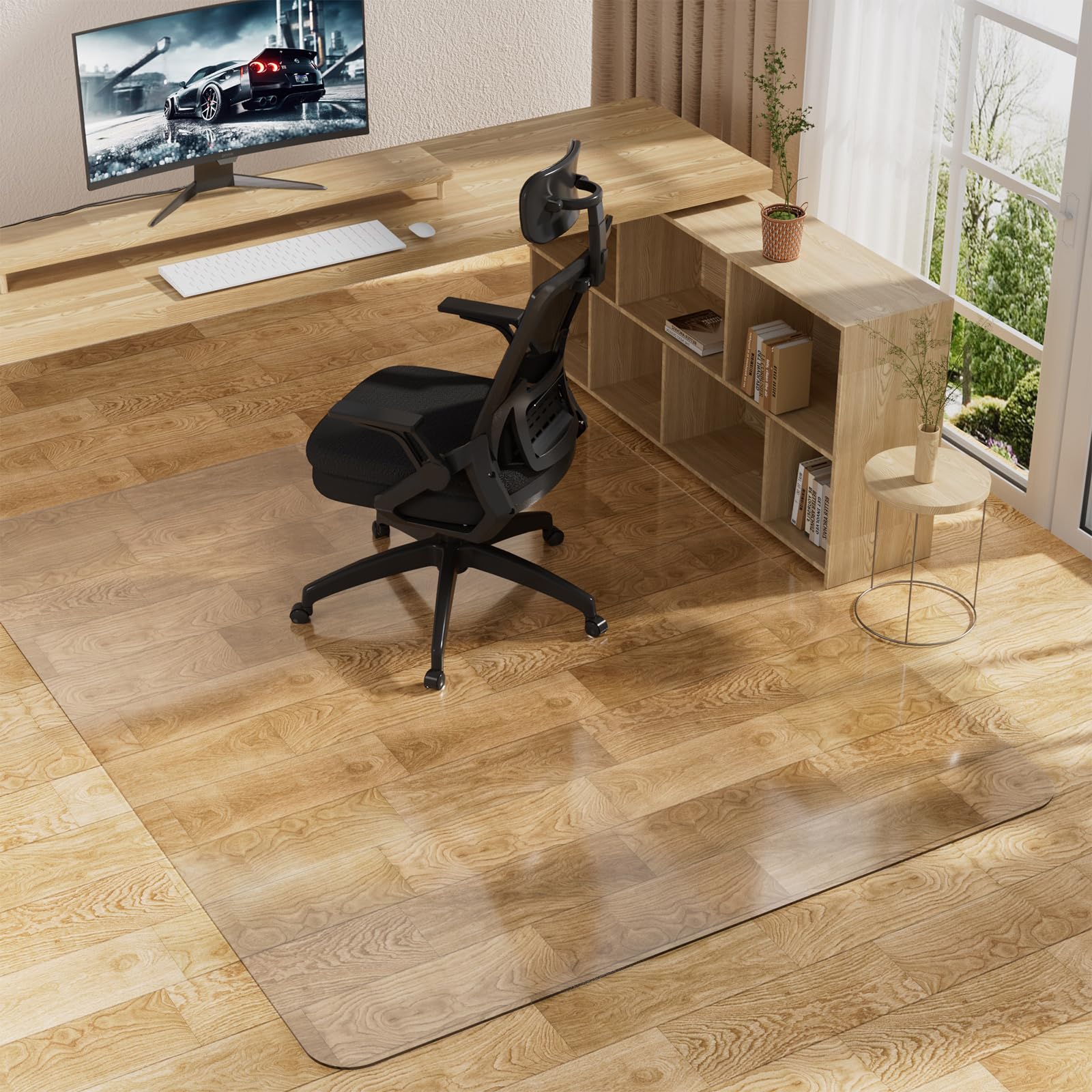 office chair mat for hard floors 48 x 60 inch, clear plastic floor protector for rolling desk & computer chairs, transparent under desk mat for hardwood, wood & tile floors