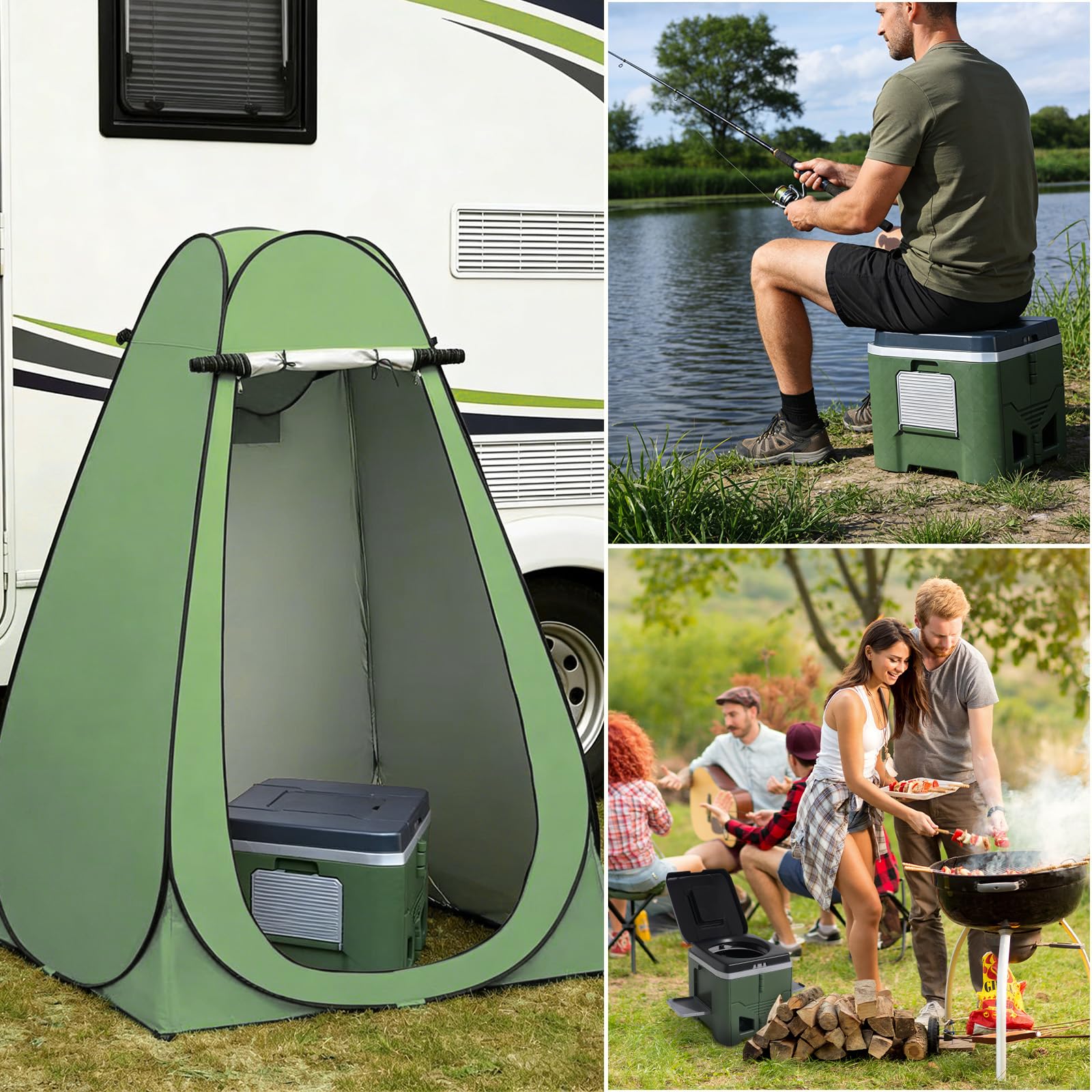 Toilette Portable Camping, Toilettes de Voiture Pliables Max 150 kg avec Couvercle et Sacs Poubelles, Toilettes Portables pour Adultes pour Voyage, Randonnée, Camping, Tentes, Camping-Car