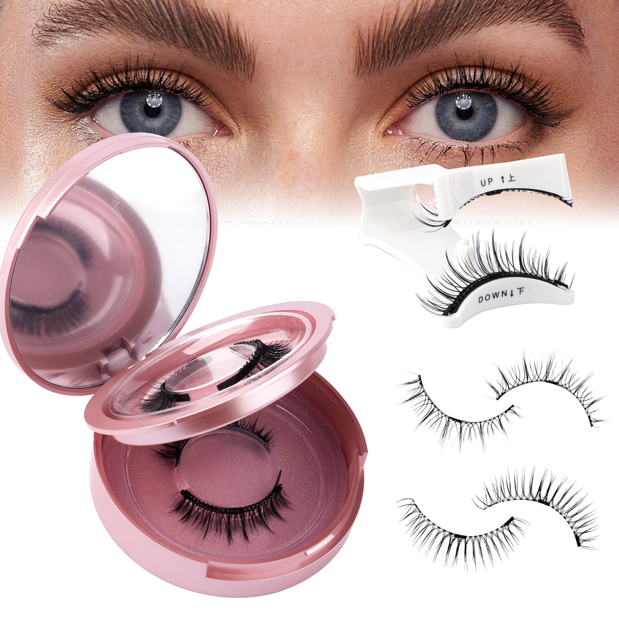 GEMERRY 2 pares de Pestañas Postizas Magnéticas Pestañas Postizas Magnéticas con Aplicador No Necesita Pegamento Pestañas Magnéticas Aspecto Natural e Impermeable(079+B01)