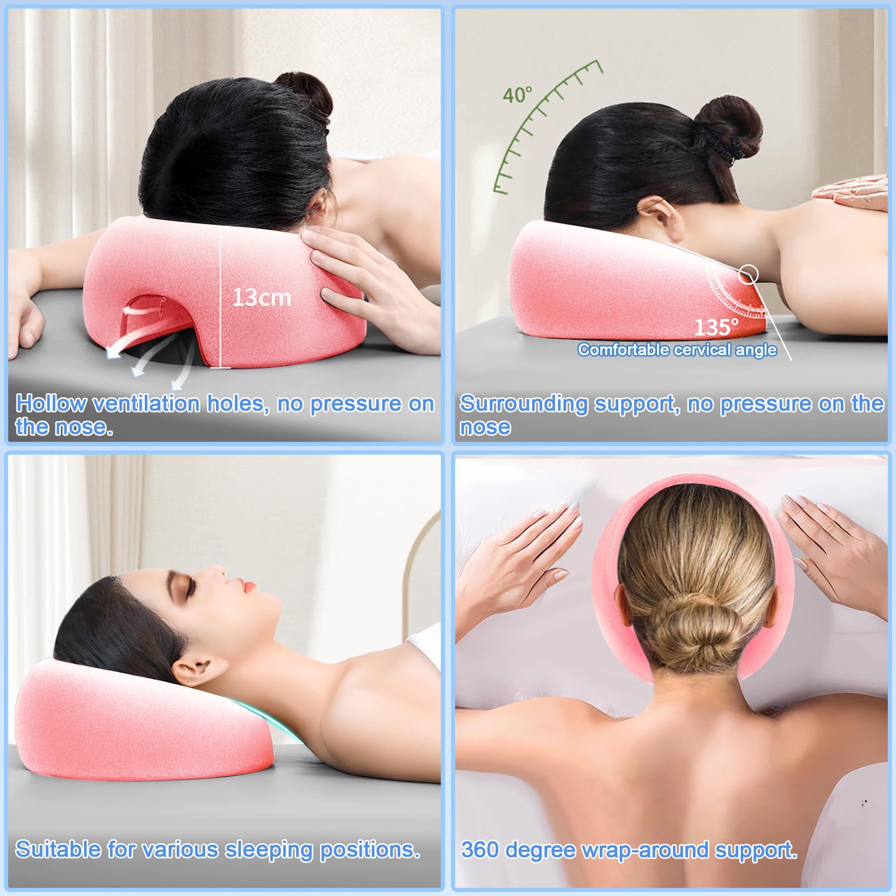 TZEKING Reposacabezas de Masaje para Cama,Almohada de Masaje Boca Abajo,Almohada De Masaje Facial,cojín de relajación Facial,reposacabezas de Cama de Masaje,Almohada Propensa A Masaje,para SPA,Salón