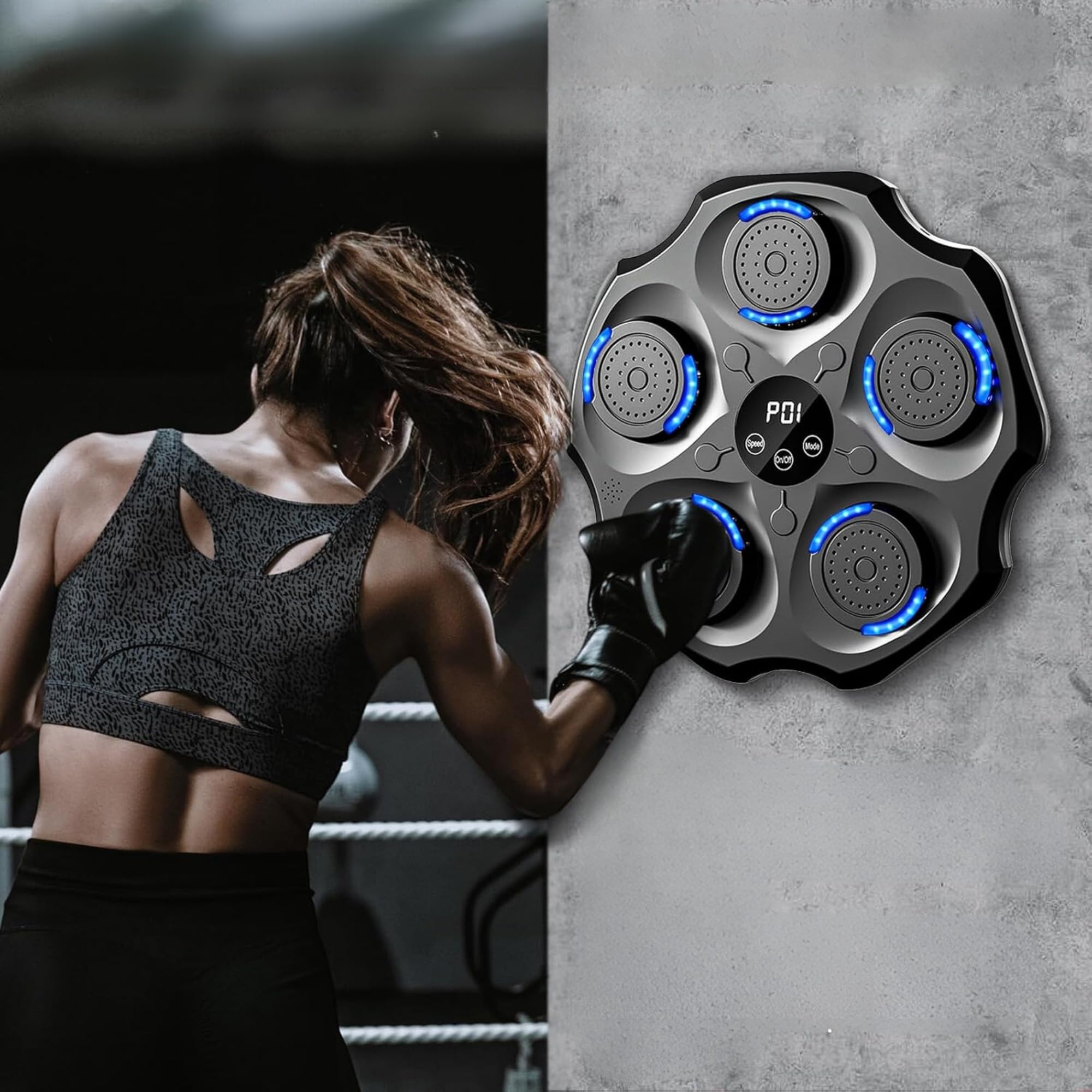 MAGIC SELECT Máquina de Boxeo Musical, Equipo De Entrenamiento De Boxeo para Pared de Poliuretano, Almohadilla De Boxeo con LED con Guantes de Boxeo, Bluetooth, Luces al Ritmo de la Música.