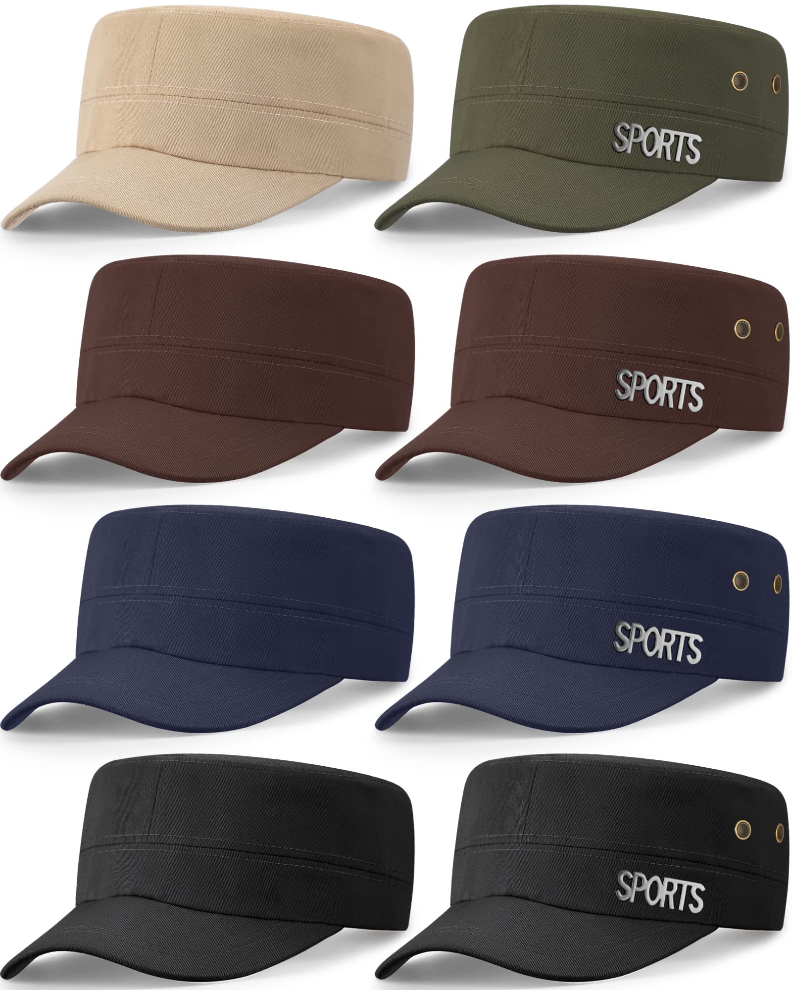 Foaincore8 Pcs Military Caps for Men Cadet Army Caps Adjustable Military Style Hats Unisex Washed Cotton Cadet Hat for Men Women (Fresh Style)