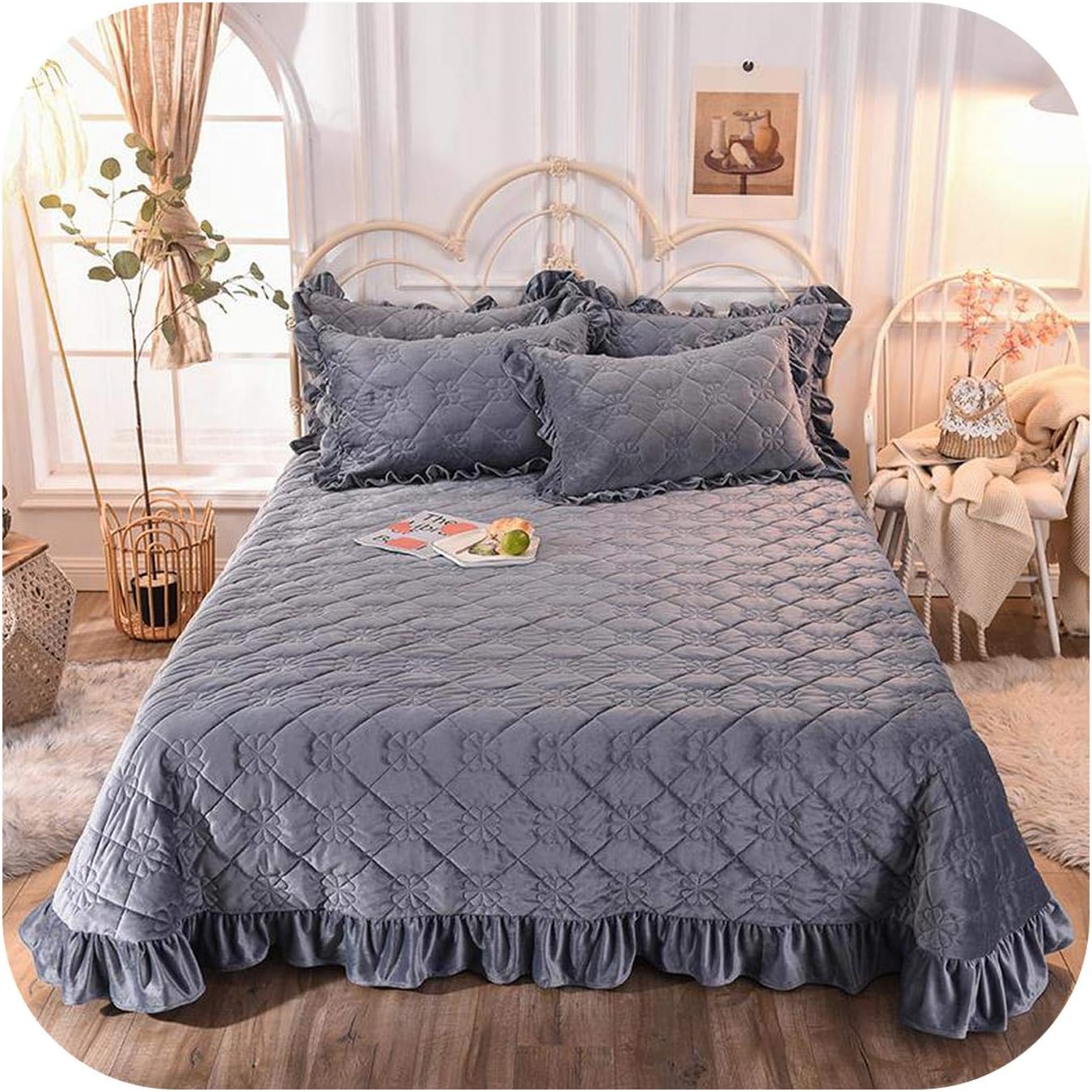 Bedspread 3/5Pcs Coverlet With Pillow Shams Quilted Soft Warm Bed Cover
