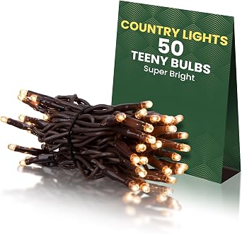 Teeny Lights 50Ct Brown - Warm Mini Bulbs with Brown Cord - Indoor/Outdoor Water-Resistant Farmhouse String Lights for Patio, Wedding, Home Decor, Rustic Christmas