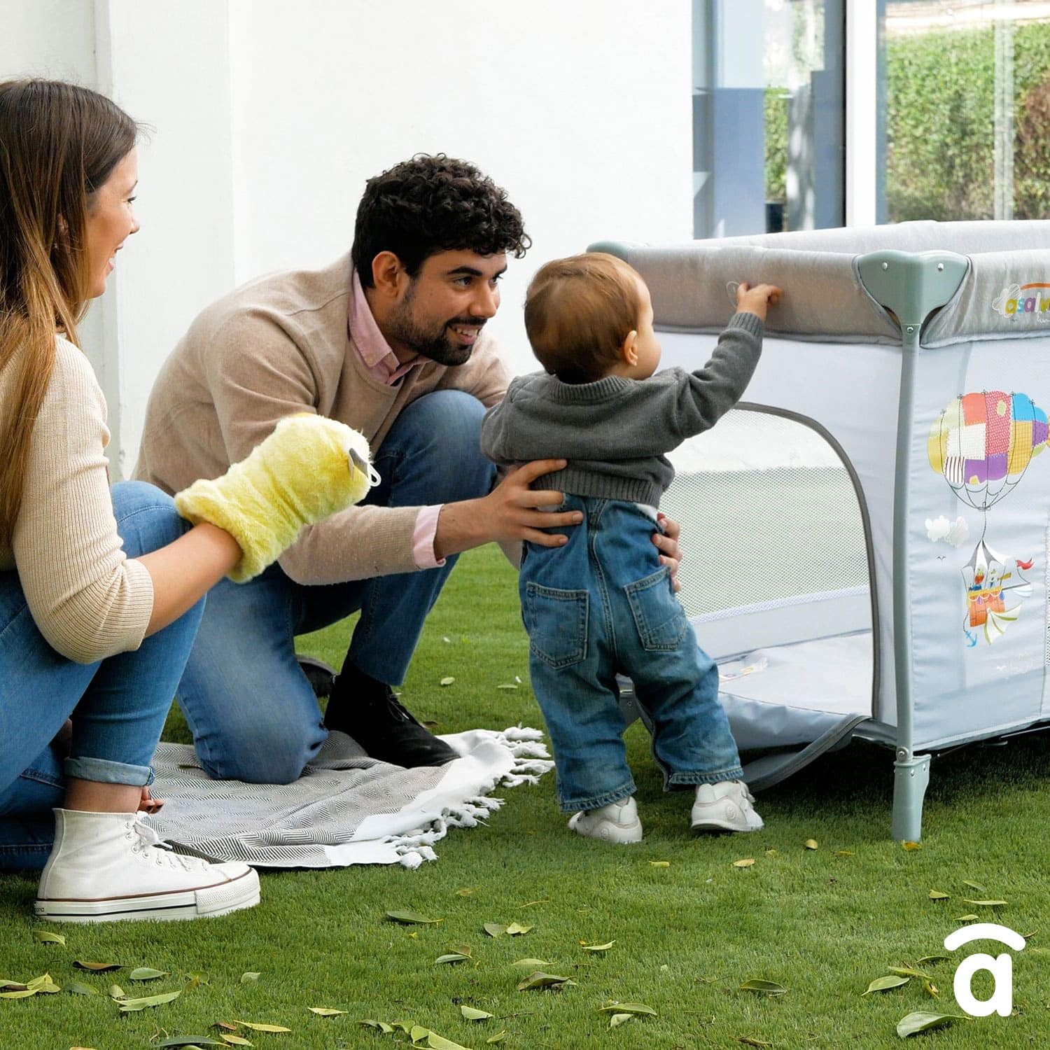 Asalvo Lit de Voyage 120 x 60 Mix Plus pour bébé de 0 à 15 kg /3 en 1. Lit de Voyage et Matelas à Langer Pliable en 30 Secondes avec Hauteur réglable/Gris Zep