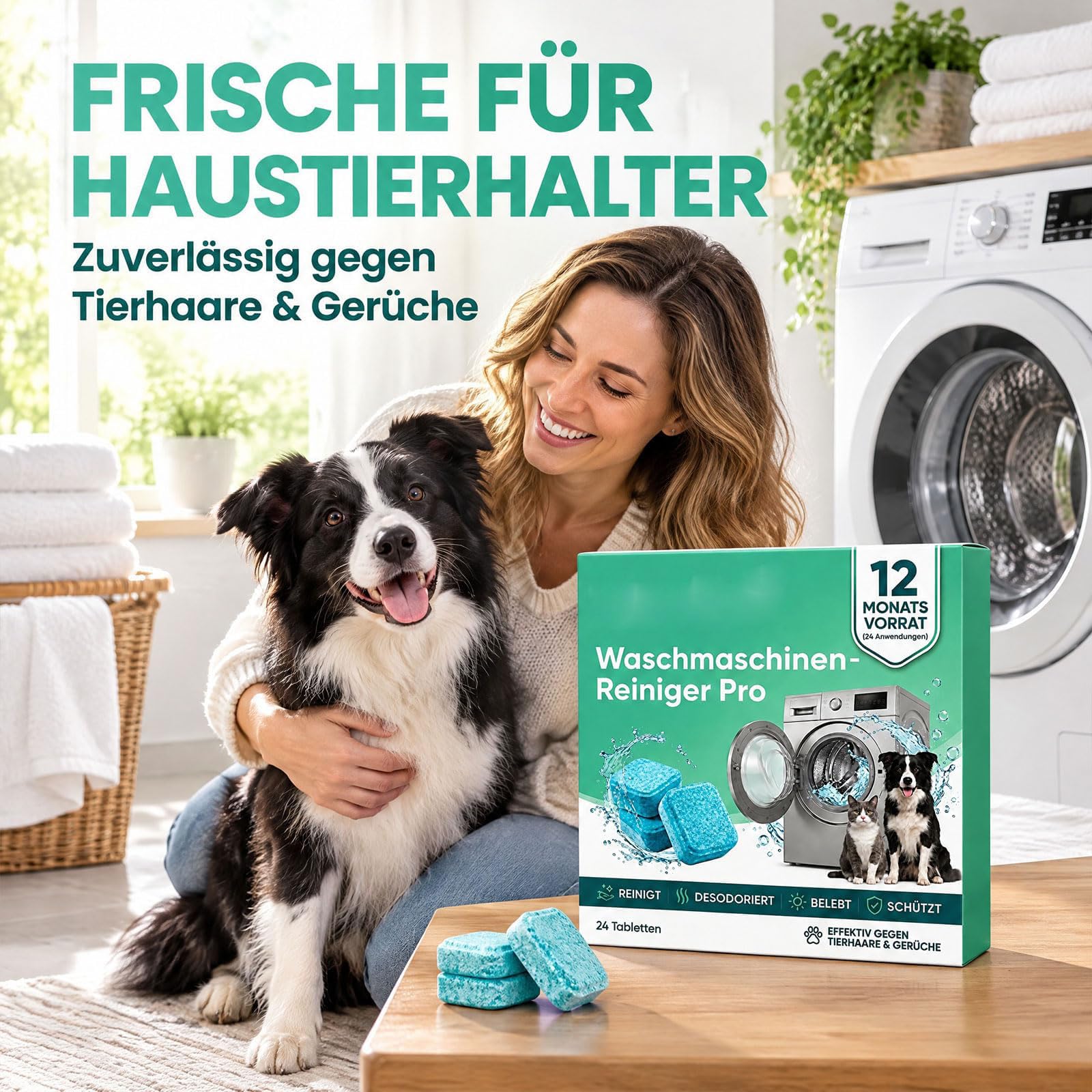 Waschmaschinenreiniger Tabs, 24 Stück gegen Geruch & Tierhaare (2PC)