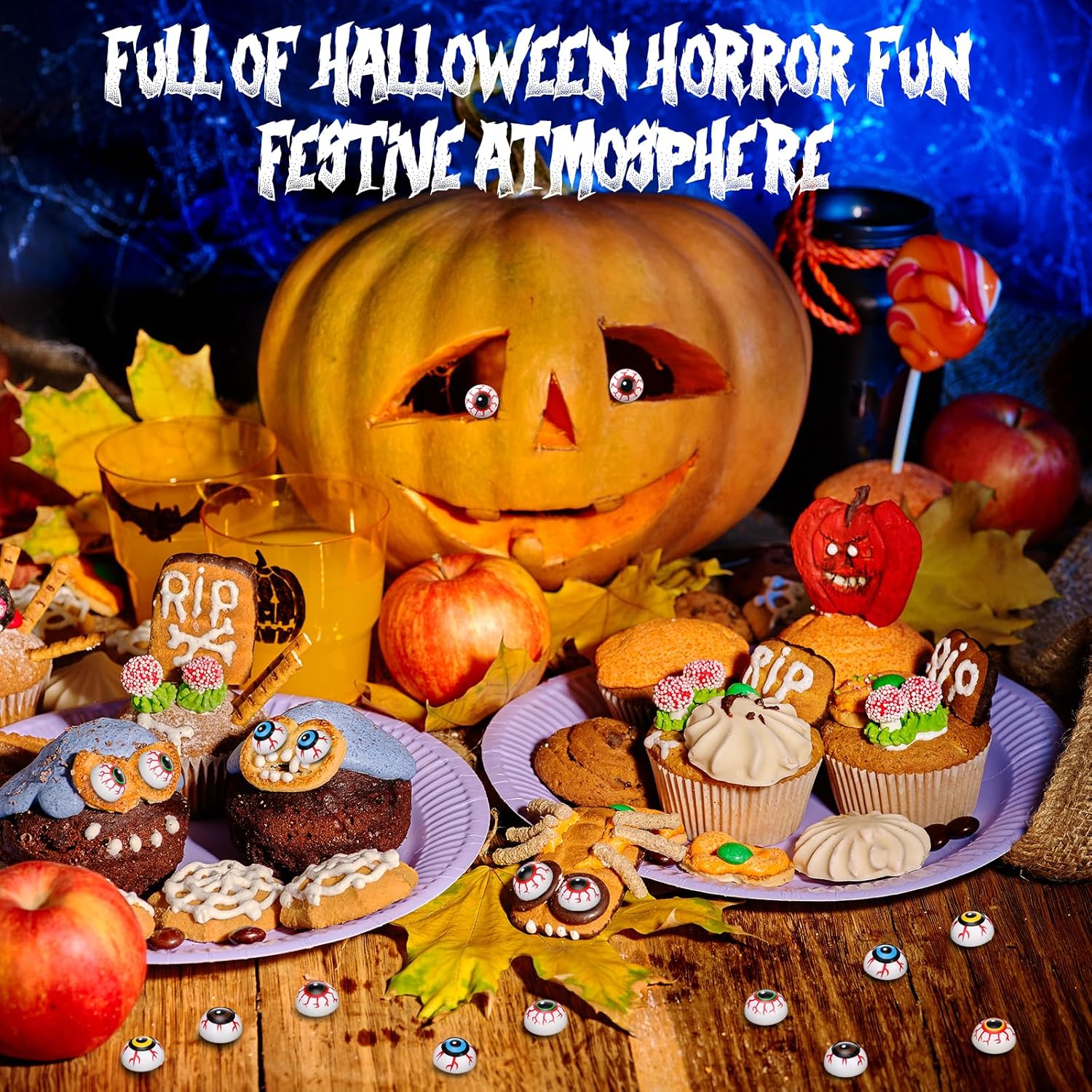 Kasyat 16 Pieces Halloween Plastic Scary Eyes Realistic Eyes Horror Props 22 mm Acrylic Hollow Eyeballs for Halloween Trick or Treat Party Decoration, Mask DIY Accessories(Blood Thread)