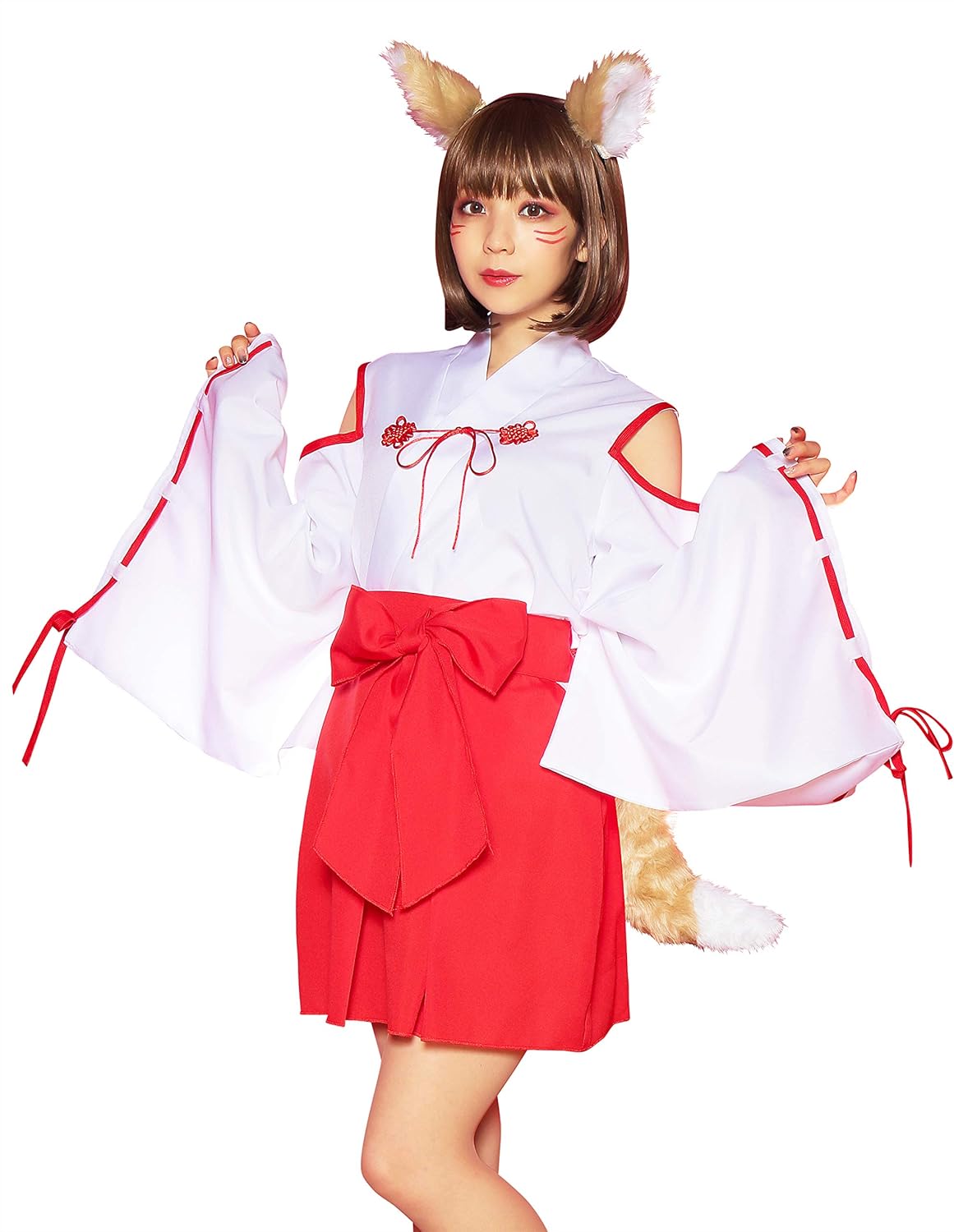 巫女 クリアストーン(Clearstone) 和風ハロウィン コスプレ ハロウィン 狐×巫女 レディース レッド