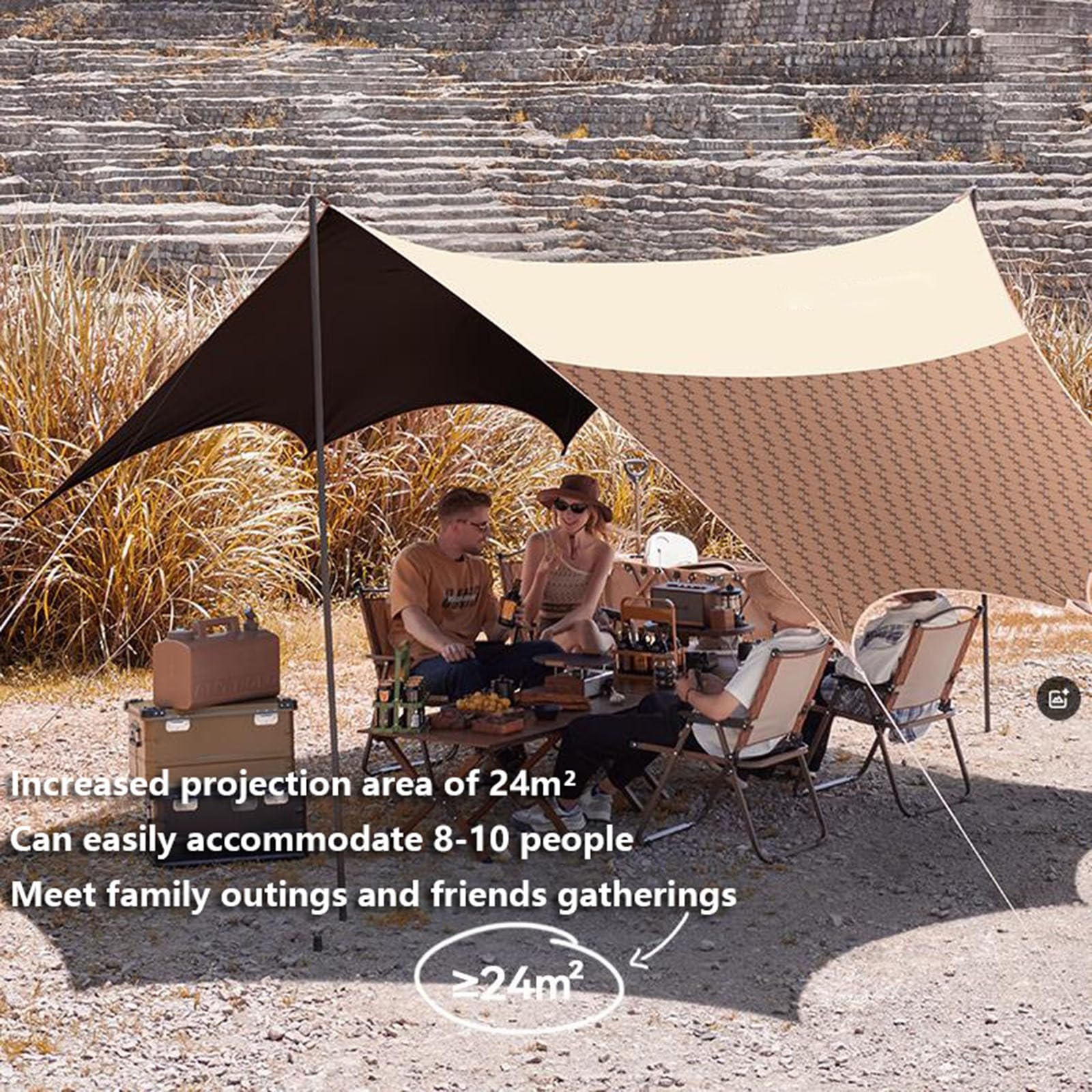 Telo impermeabile da campeggio, pieghevole, esagonale, per escursioni, picnic, spiaggia, 4,5 m x 4,5 m, copertura multiuso per esterni