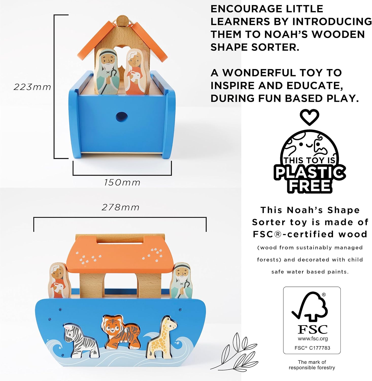 Le Toy Van - Noah's Shape Sorter | Educational Puzzle Sensory Baby Toy With Colorful Ark And Animals | For Boys or Girls - Suitable 2 Year Olds And Older