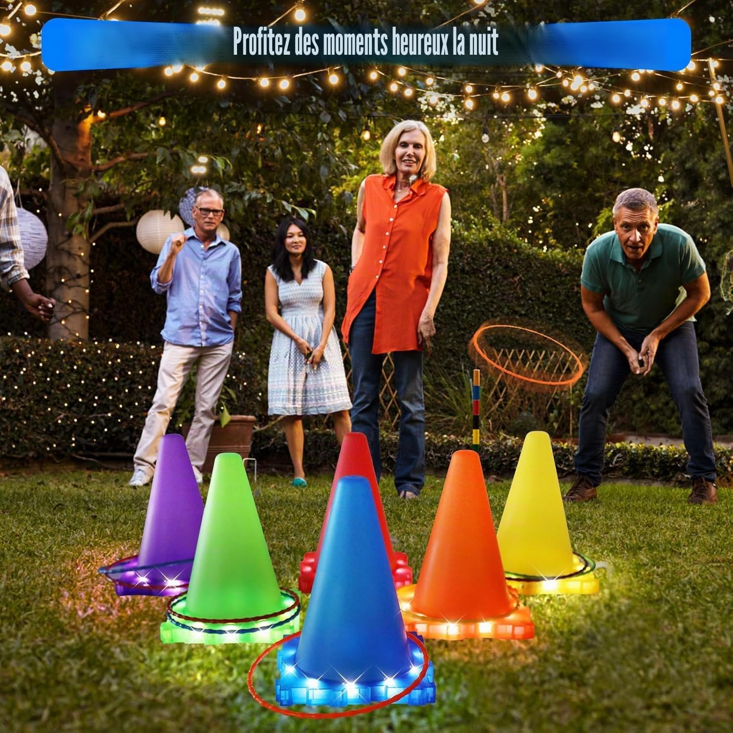 VATOS Jeux Exterieur Enfant Parcours de Motricité - 3 en 1 Jeu de Balle, Anneau et Sac de Haricots Lumineux, Jouets de Jardin, de Carnaval et de fête pour Les Enfants