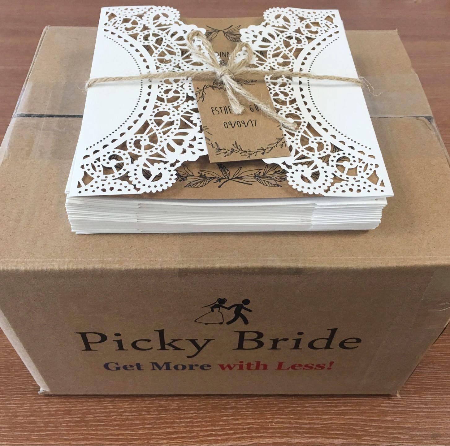Personalized Rustic Wedding Invitations with Monogram Tag Wedding Invitation Cards Print Customized Wording - set of 50
