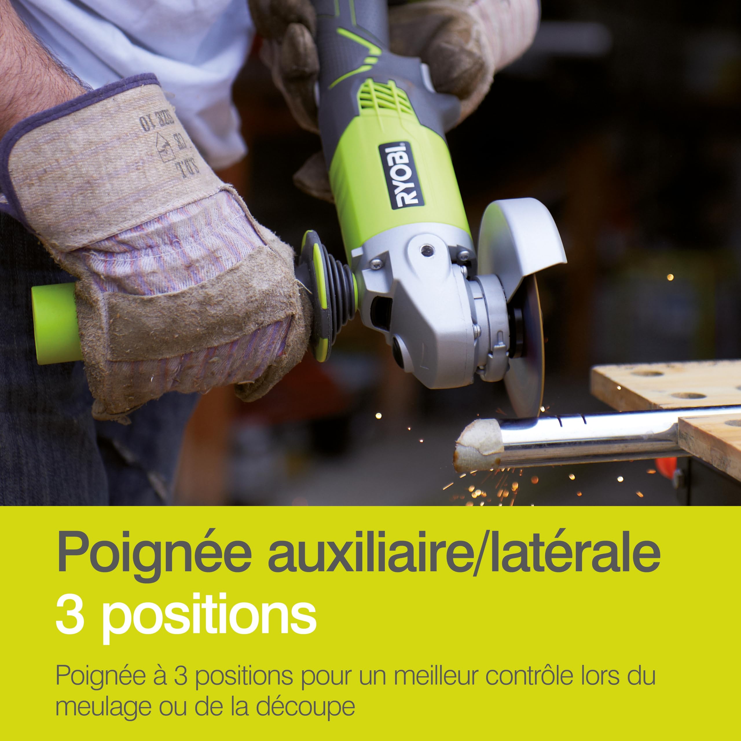 RYOBI - Meuleuse d'Angle Électrique Sans Fil 18V ONE+ Ø115mm - Utilisations sur Métal, Pierre, Parpaing, Ciment et Marbre - Bonne Autonomie - Livrée avec Accessoires - R18AG-0
