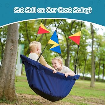 Large Platform 53'' RPET Boat-Shaped Swing, Canoe Tree Swing for Kids, Eco-Friendly Fabric, Indoor/Outdoor Hanging Hammock Chair, Safe & Comfortable Childrens Play (Royal Blue)