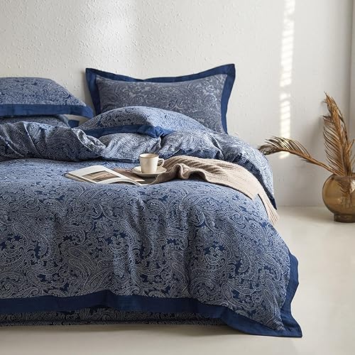 Miniatura 34 de mixinni Juego de funda de edredón con patrón de flores y pájaros de estilo jardín, diseño reversible azul pavo real, 3 piezas, juego de ropa de cama