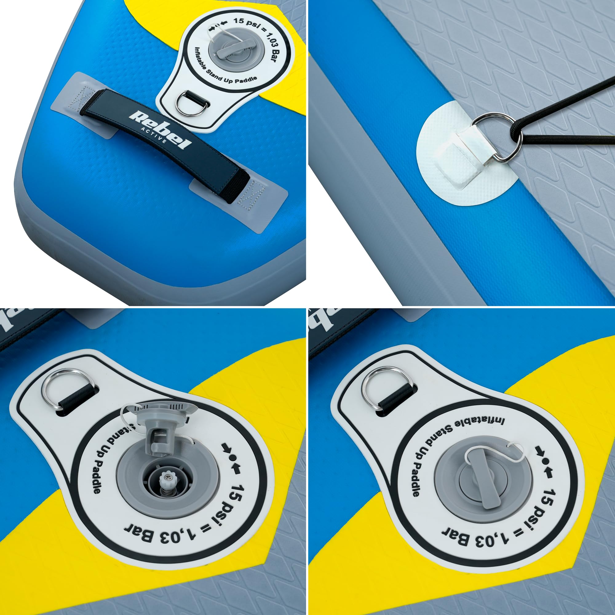 Rebel Electro Tavola da SUP con pompaggio a punto goccia da 350 cm Set zaino con pompa a pagaia RBA-4500-BL