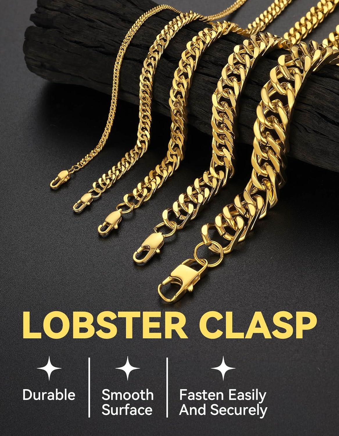 ChainsHouse Men Thick Cuban Chain Necklace, Stainless Steel/Black/Gold Plated Miami Cuban Necklace, 3/5/7/10/13.5MM Width, Hip Hop Mens Jewelry 18"-30", Send Gift Box