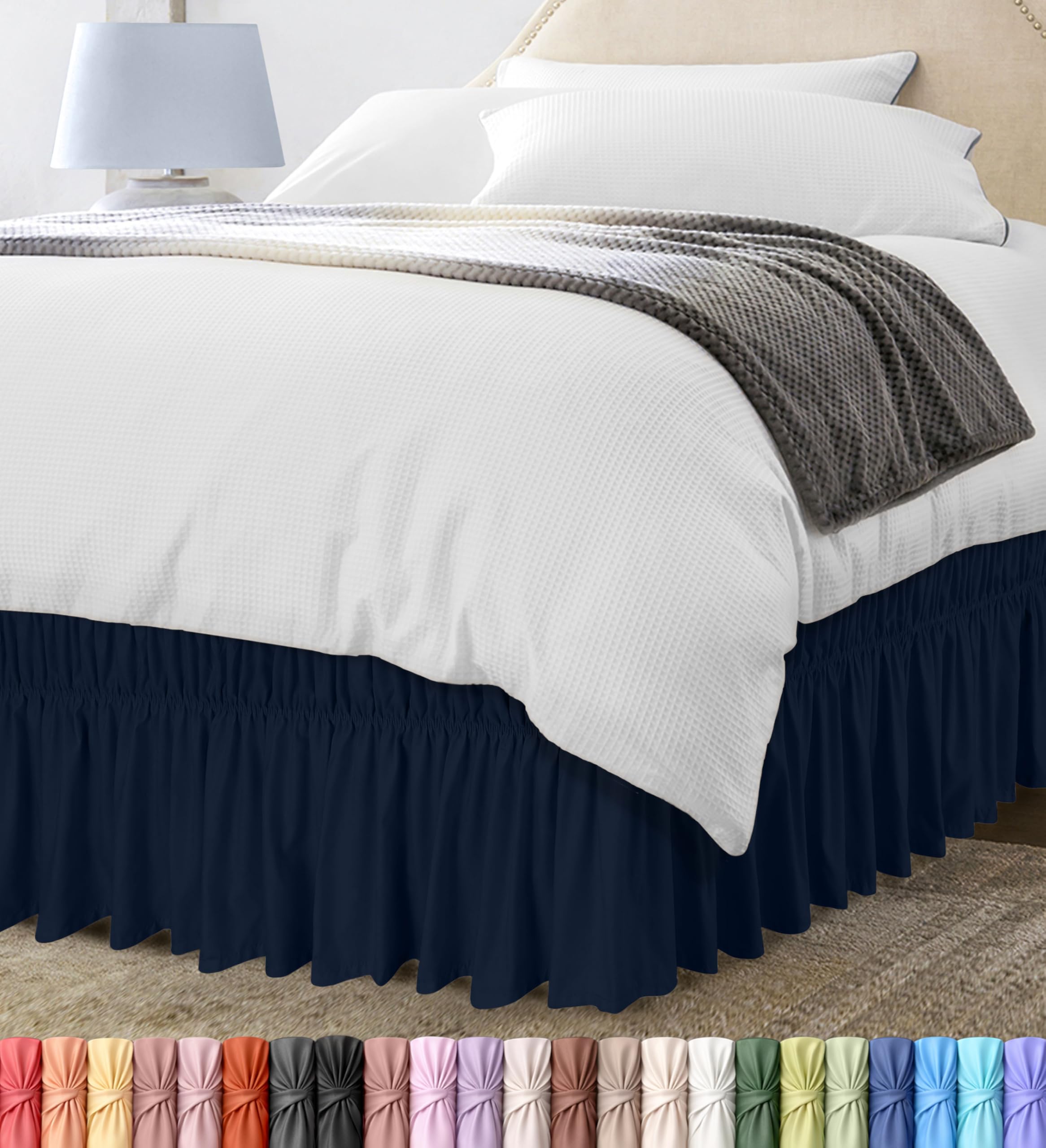 Utopia Bedding King Elastic Bed Ruffle - Easy Wrap Around Ruffle - Microfiber Bed Skirt with Adjustable Elastic Belt 16 Inch Tailored Drop - Hotel Quality Bedskirt, Fade Resistant (King, Navy) — image 1