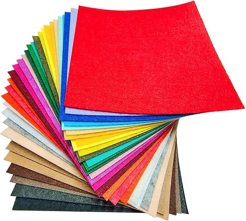 Jtnohx Hojas de fieltro, 32 piezas de tela de fieltro, fieltro de color de 5 x 5 pulgadas para manualidades, cuadrado de fieltro rígido para costura