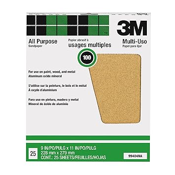 3M Pro-Pak 99404NA, Aluminum Oxide Sheets for Paint and Rust Removal, 9-Inch by 11-Inch, 100C