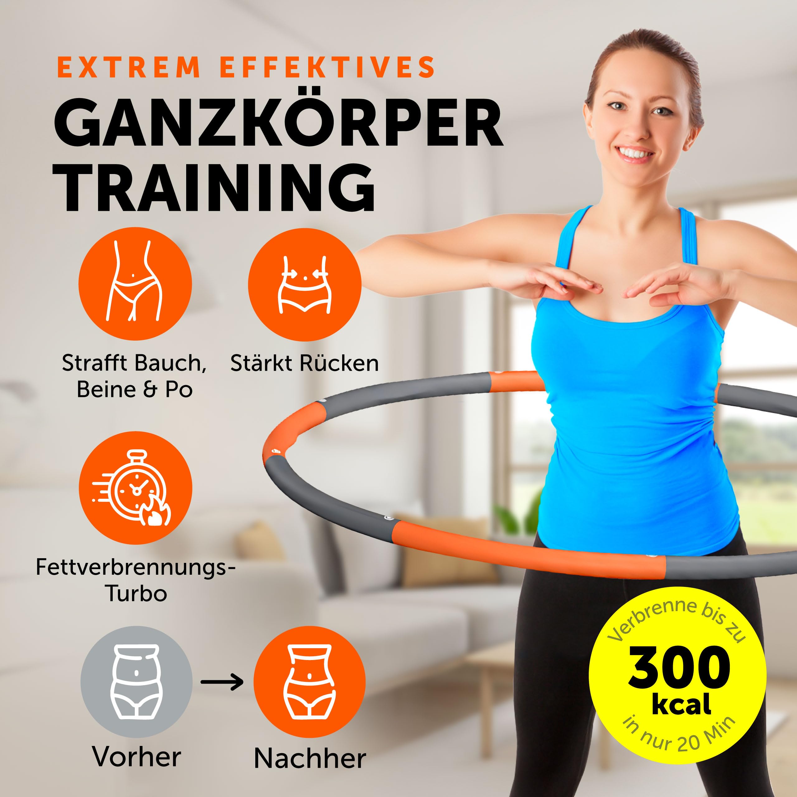 Hula Hoop Reifen Erwachsene 1,2 kg – Kalorien-Booster mit Massage-Effekt – Fitnessreifen für Bauchstraffung & Fettverbrennung – Für Training Zuhause von HULAKA