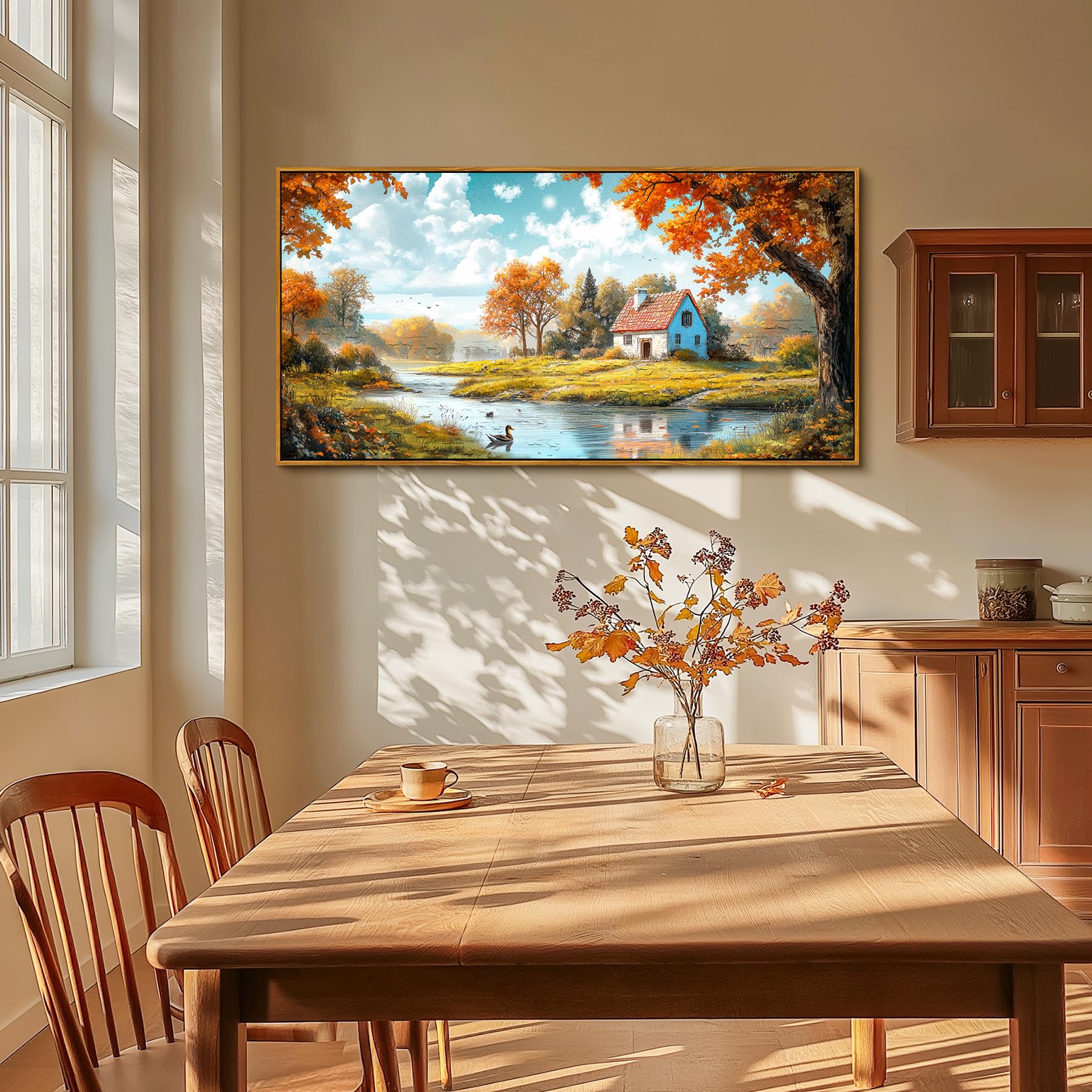 hyidecorart Quadri Moderni Soggiorno, 50x100 cm Quadri Grandi Dimensioni, Quadro Casa di Campagna, Stampe su Tela con Cornice, Decorazione Parete per Camera Ufficio Sala