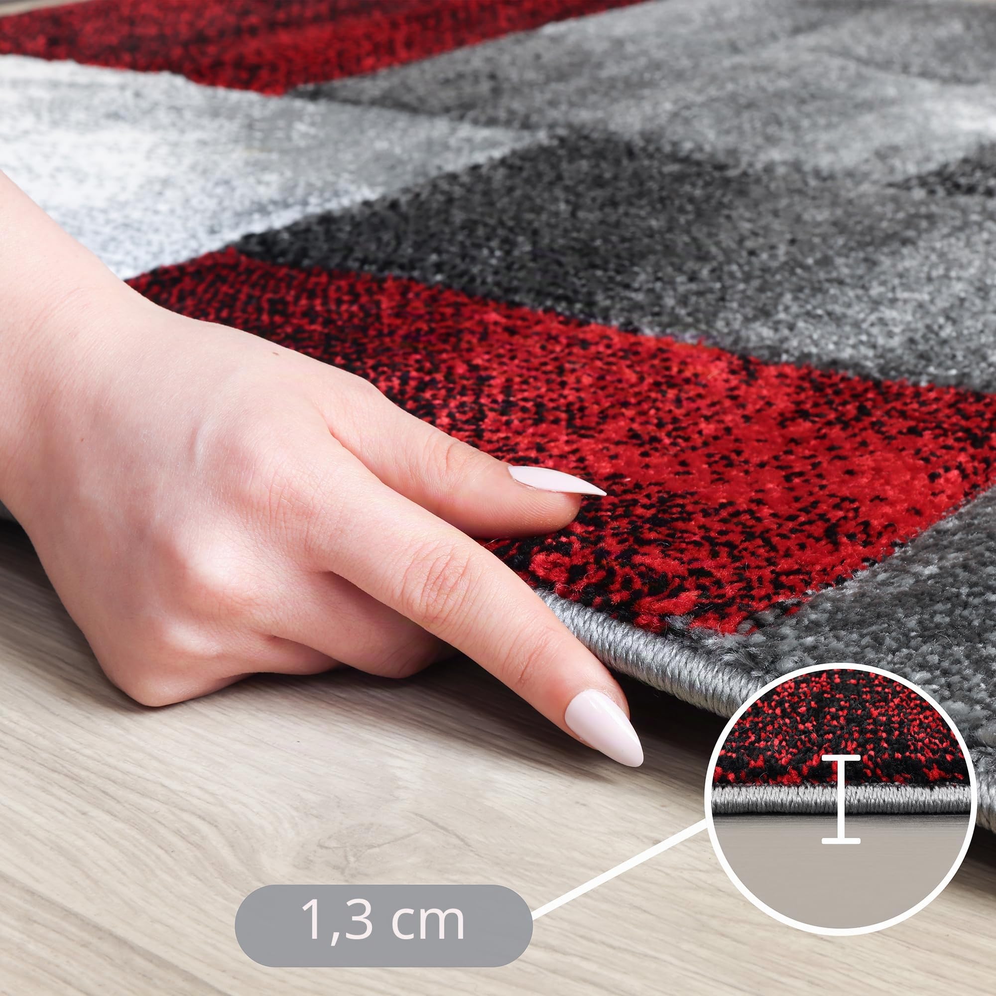 Carpetsale24 Teppich Läufer 80x300 cm Kurzflor Konturenschnitt in Rot Grau Weiß Kariertes Design, Extra Weich, Waschbar, Pflegeleicht Für Flur, Küche, Wohnzimmer