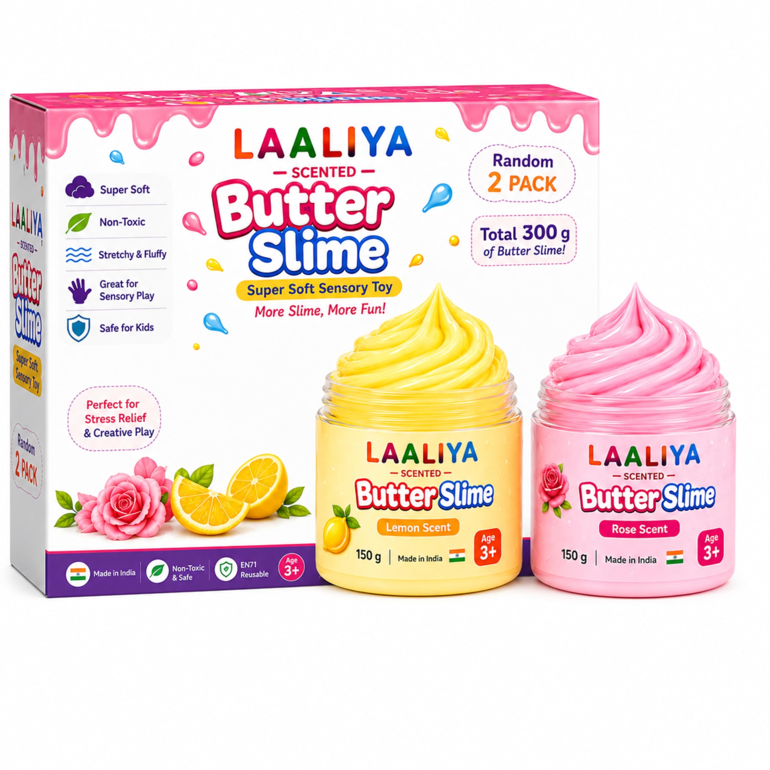 Lemon Scented Butter Slime | Soft & Stretchy Clay Slime for Kids | Non-Sticky, Smooth & Fluffy Texture | Safe DIY Sensory Toy for Creative Play, Stress Relief & Gift (Pack of 2)-picture-21