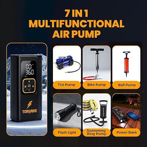 Miniatura 7 de Inflador de neumáticos de doble potencia, compresor de aire portátil - Bomba de aire inalámbrica 5 veces más rápida de 160 PSI para neumáticos de