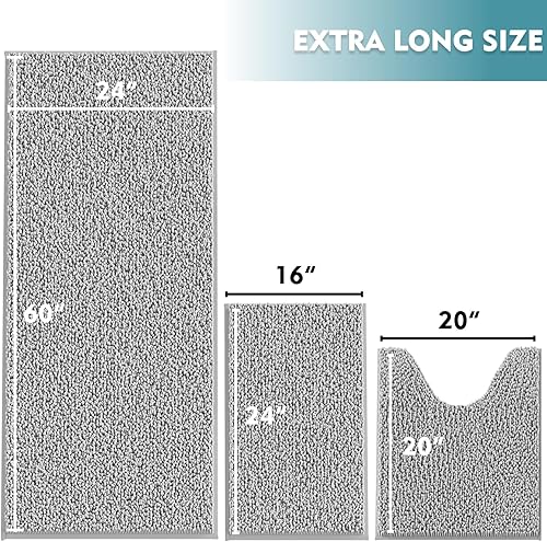 Miniatura 121 de Juego de 3 alfombras de baño extrasuaves y absorbentes, alfombras de baño de felpilla, alfombra de felpa antideslizante, juego de baño con alfombras