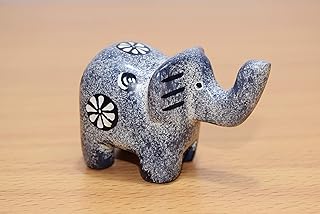 Soapstone African Elephant - Figurine Sculpture - Handmade in Kenya - 2 Inches Height x 3 Inches Long, Grey, SS15