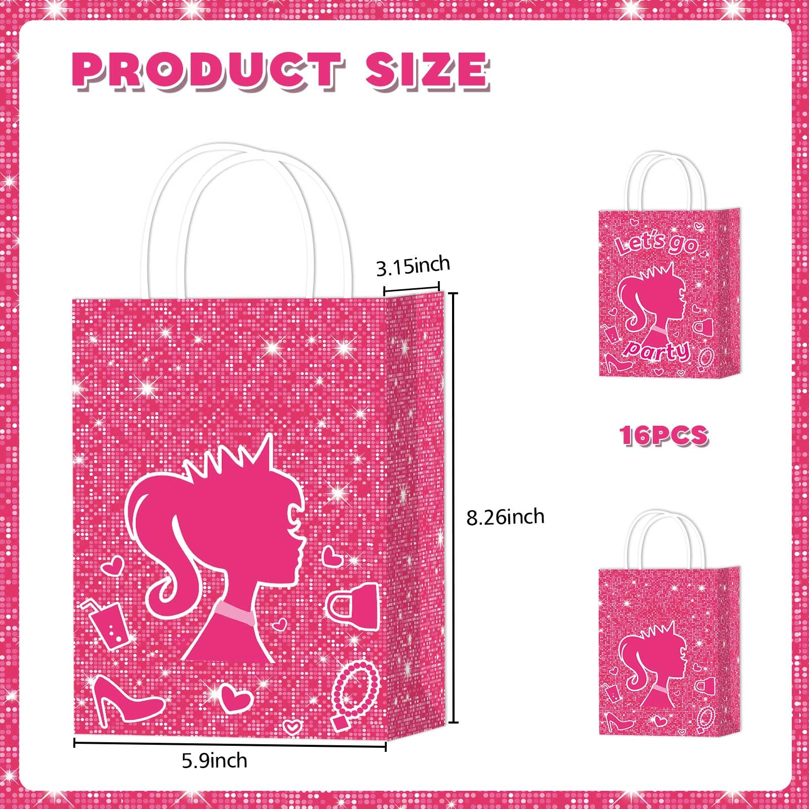 Zliisang 16pcs Pink Princess Party Favor Bags Princess Goodie Gift Bags for Kids Birthday Party Decorations Gift Supplies