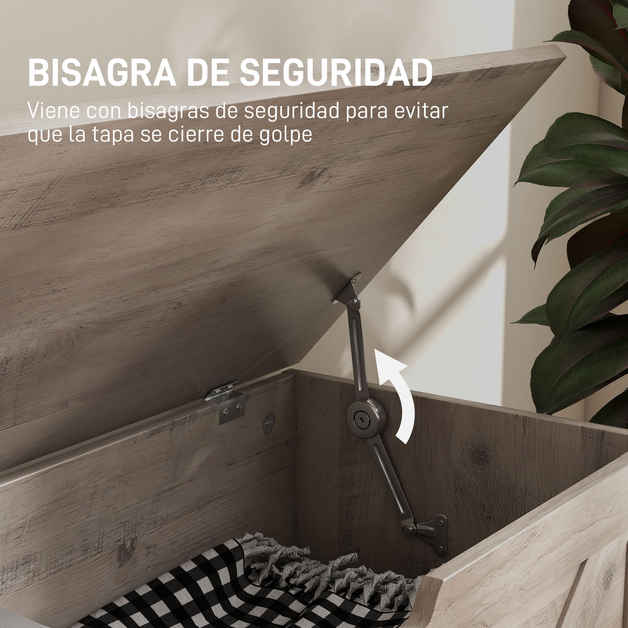 HOMCOM Baúl de Almacenaje para Dormitorio 100 L Banco de Almacenaje con Tapa Bisagra de Seguridad para Pasillo Salón 80x40x45 cm Gris