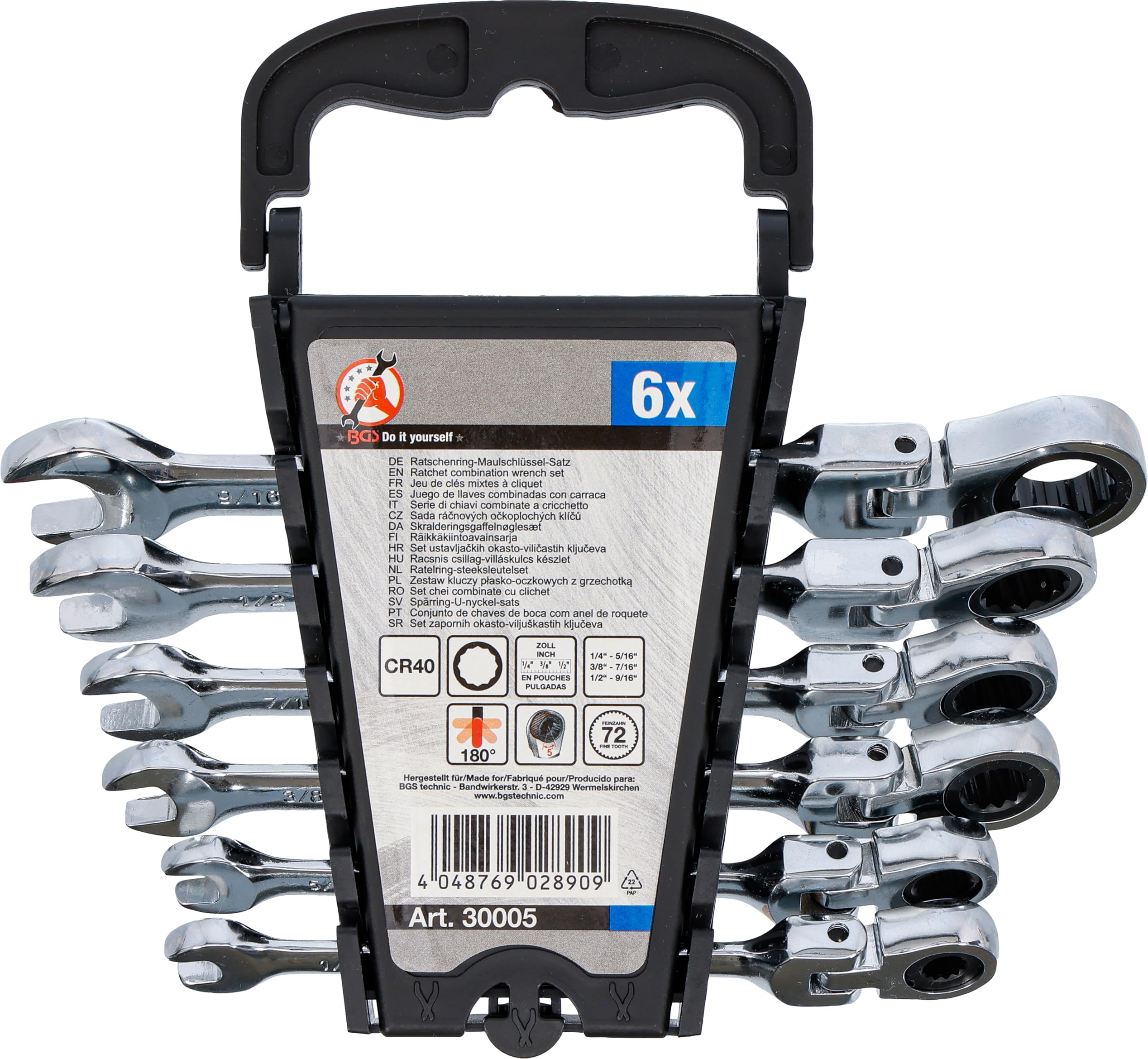 Bgs Do It Yourself Silver Bgs Diy 30005 | Ratchet Combination Wrench Set | Flexible Heads | Inch Sizes | 1/4" - 9/16" | 6 Pcs.