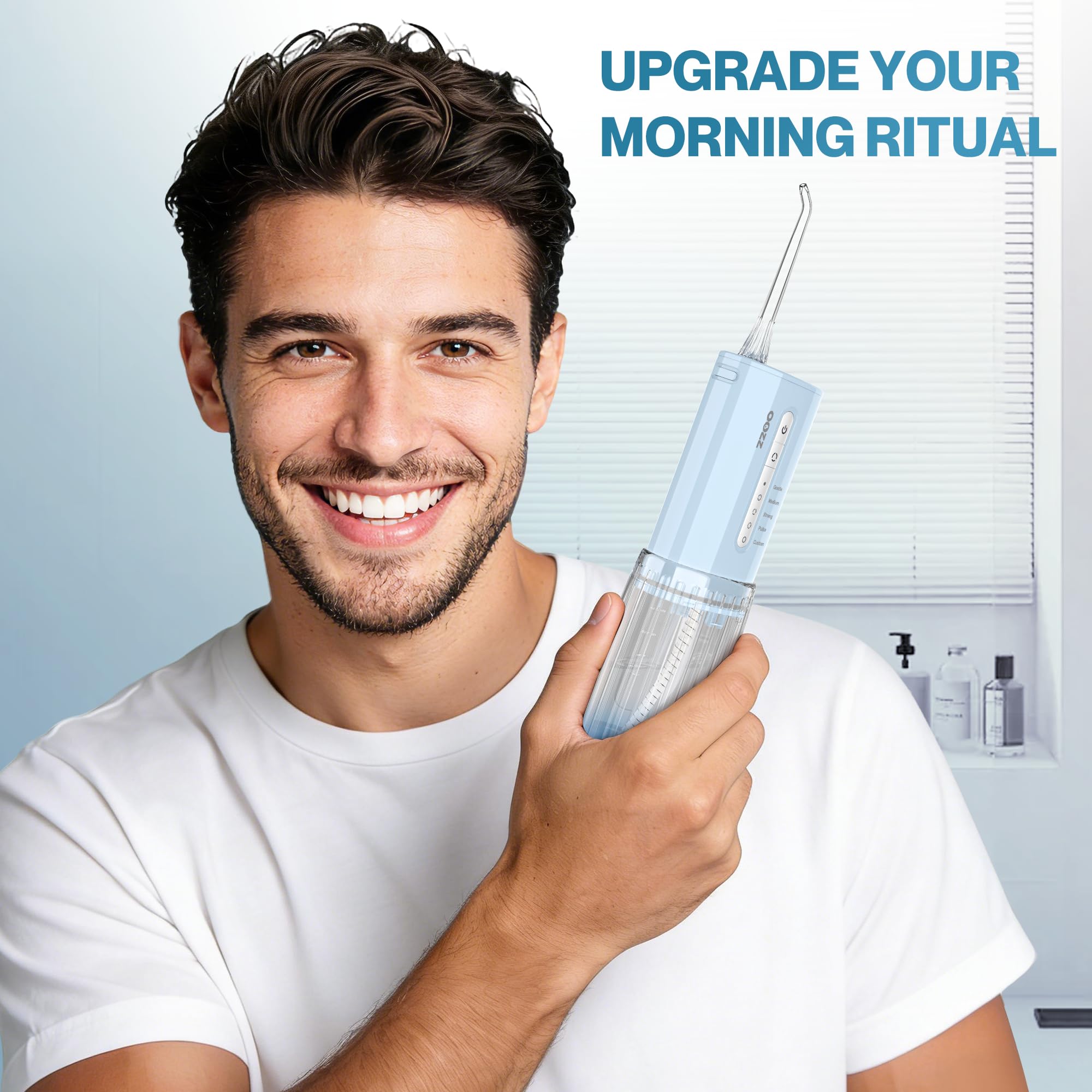OOZZ Irrigador Bucal de Viaje Inalámbrico 5 Modos 6 Puntas Recargable USB Azul Degradado