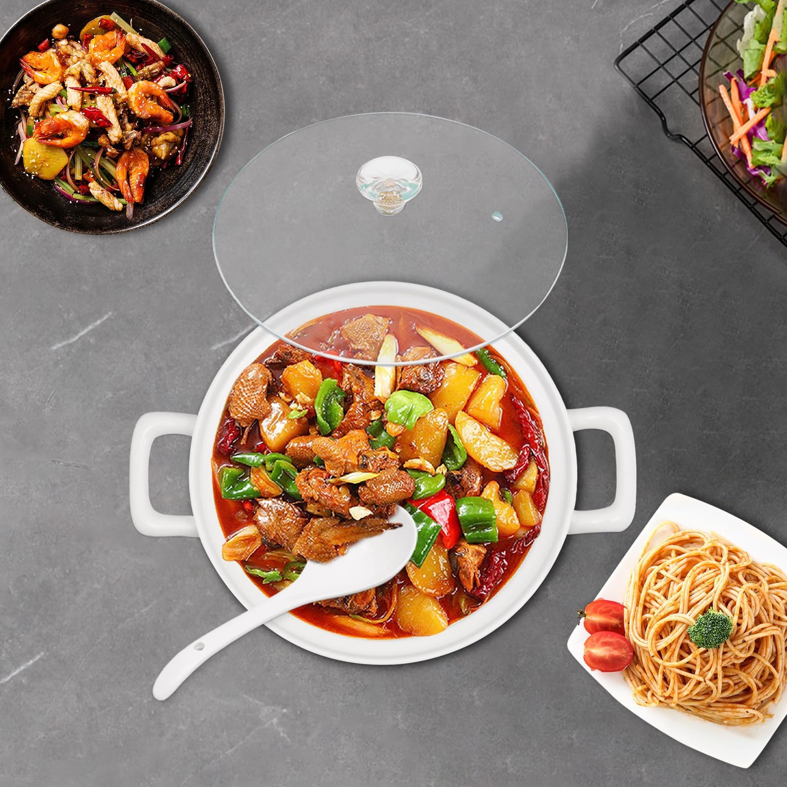 Zuppiera in Ceramica, Ciotola da Portata Creativa con Doppio Manico, stoviglie Decorative per zuppa di Cereali, stufato di Miso Freddo