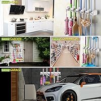 Vista 6 de LETMY Broom Holder Wall Mount - Mop and Broom Hanger Holder - Garage Storage Rack & Garden Tool Organizer - 5 Position 6 Hooks Broom Rack for Home