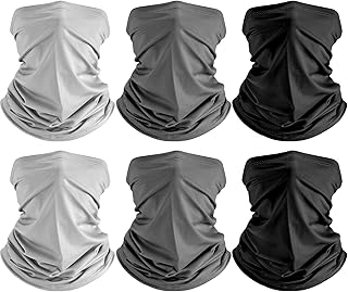 6 Pack Neck Gaiter Face Mask: Breathable Windproof Face Cover Balaclava High Elastic Earloop Bandana for Men Women