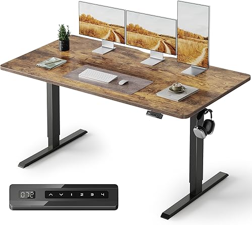 Miniatura 29 de FEZIBO Escritorio de pie, 48 × 24 pulgadas, altura eléctrica ajustable, para sentarse y ponerse de pie, escritorio de oficina para computadora con