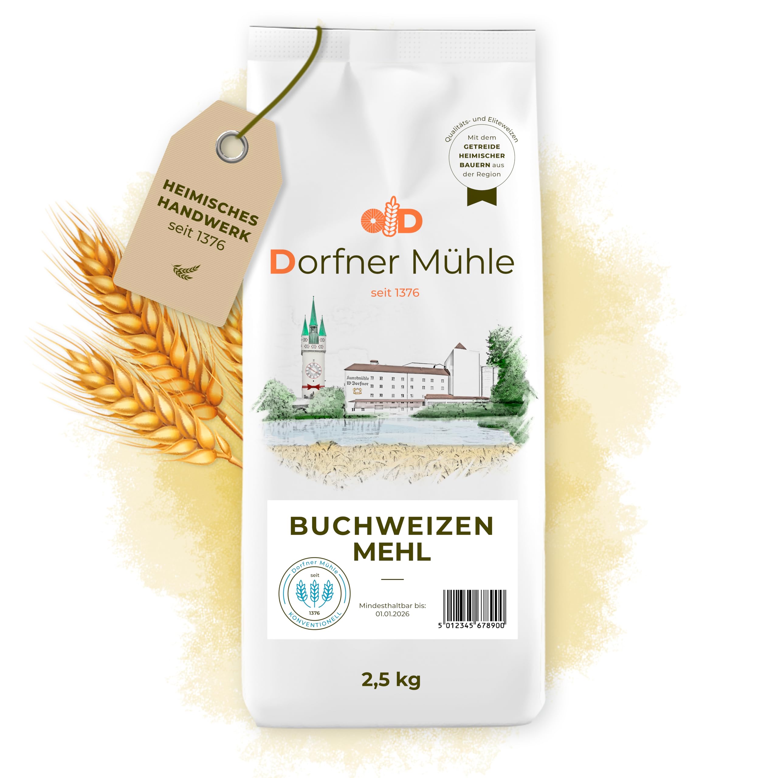 Buchweizenmehl Dorfner Mühle [2,5kg] - Vollkornmehl aus 100% Buchweizen ohne Zusätze - von Natur aus glutenfrei