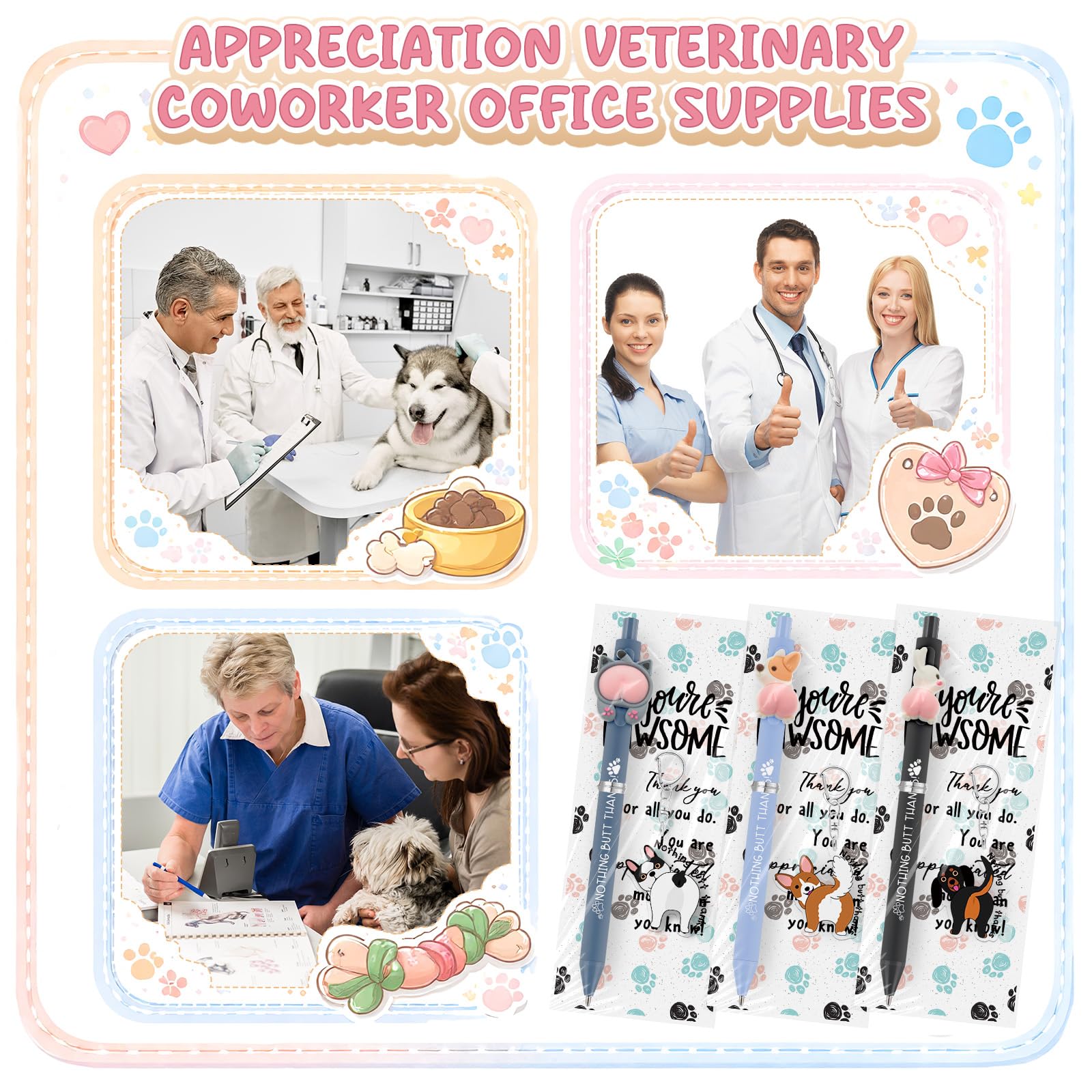 Sayglossy 30 Set Veterinary Assistant Gifts Pens Sets Graduation Vet Tech Appreciation Gifts Animals Pens Keychains Bookmark Thank You Gift Bulk for Veterinary Technician, Nurse, Pet Lover