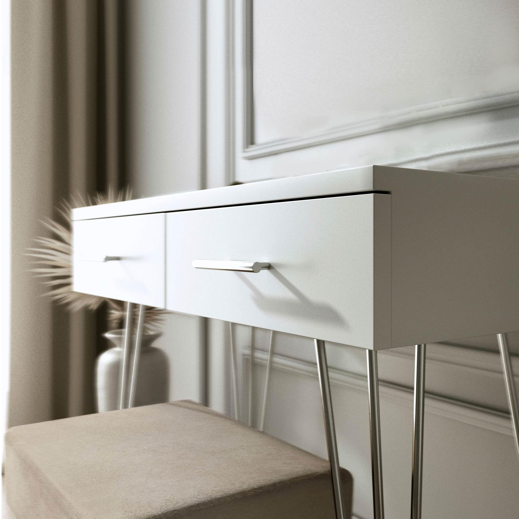 Set Grande Tavolo da toeletta con Specchio Scorrevole Illuminato,Tavolo da toeletta per Trucco con Ripiani e 4 cassetti,Sgabello Imbottito scrivania da toeletta per mobili da Soggiorno e Camera da