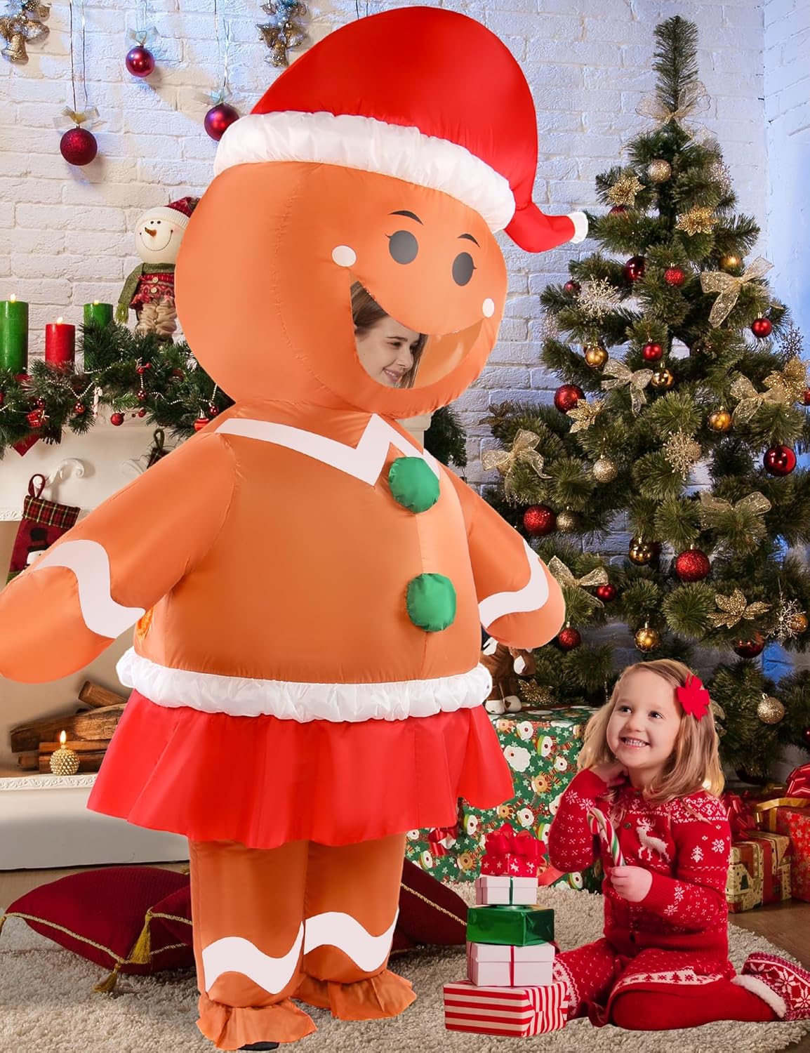 Inflatable Gingerbread Man Costume Christmas Adult Unisex Blow Up Funny Outfit Giant Halloween Xmas Character Cosplay Party Suit for Men Women - Image 5